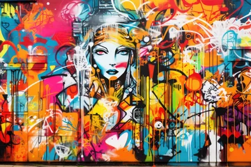 Cercles muraux Graffiti Urban Chaos Symphony: Multi-Layered Graffiti Explodes with Color & Style