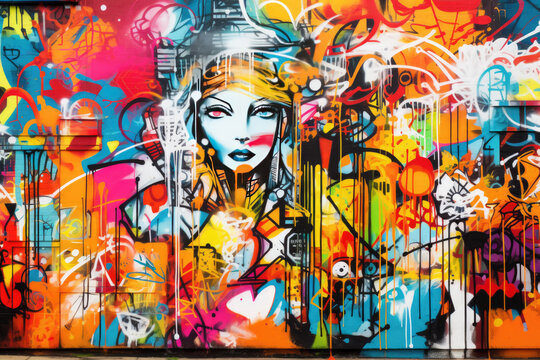 Fototapeta Urban Chaos Symphony: Multi-Layered Graffiti Explodes with Color & Style