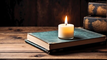 candle and book Tranquil Scene with an Illuminated Candle and a Thoughtful Book