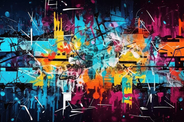 Pop Art Blast: Abstract Graffiti Mural for Dynamic Backdrops - obrazy, fototapety, plakaty