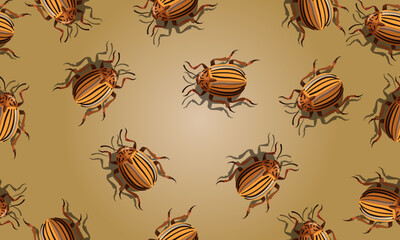 seamless pattern with insect and shadow. bugs. fun brown background.