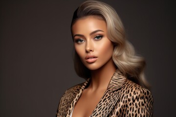 Portrait Beautiful Model woman an leopard print blazer