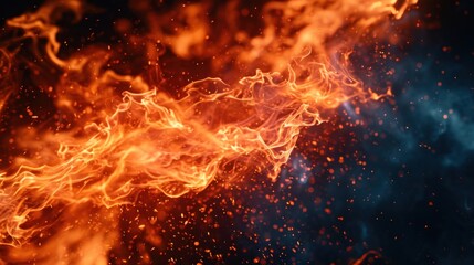Fototapeta na wymiar Dynamic dance of orange and red flames in darkness evoking heat and energy.