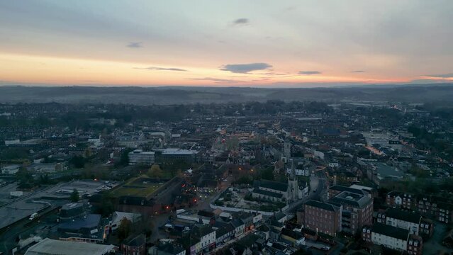 Salisbury early morning sunrise aerial shot of the centre