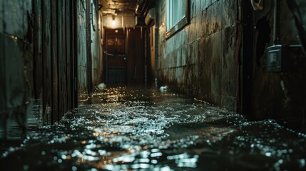 Documentary photography, basement flooding during heavy rain. Disaster