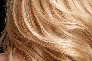Fototapeta premium Stylish hair: A woman with a shiny, brown and blond highlighted hairstyle.