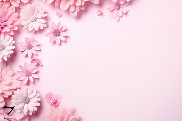 Fototapeta na wymiar Banner with flowers on light pink background