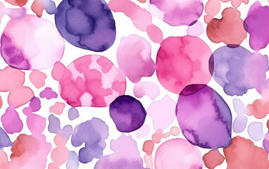 Pink and violet ink stains watercolor pattern on white. 