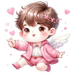 Fototapeta premium Cute Cupid Valentine's Day Watercolor Clipart Illustration