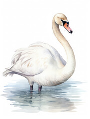 Fototapeta premium Swan on the water. Watercolor style 