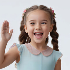 Happy cheering little child (beautiful girl or boy), isolated on white background. Portrait of a smiling surprised girl (boy),