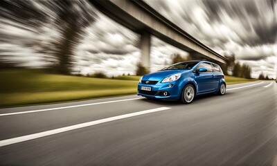 Dramatic motion blur of a car on the road