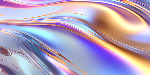 Liquid metal texture abstract background with soft neon colors - Wave design banner