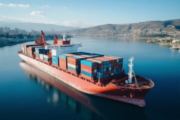 A container ship leaves the port generated AI