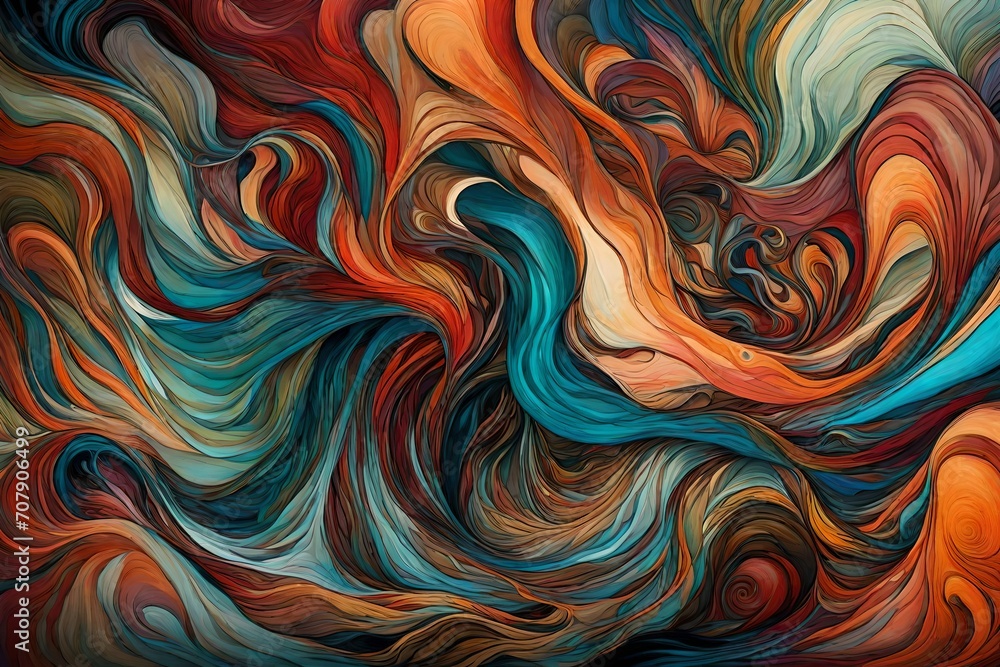 Poster a series of abstract shapes and colors merging and separating, illustrating the fluidity of emotions