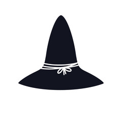 Fototapeta premium Black witch hat png. Hand drawn sticker of cone hat on white background 