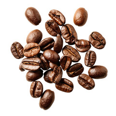 Aromatic Ensemble of Fresh Roasted Coffee Beans Piled Neatly on a transparent  Background