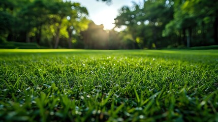 Vibrant lush green field perfectly manicured and ready for leisure