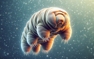 Enlarged image of Water bear, common name Tardigrada or Tardigrade, is a phylum of invertebrates. The toughest animal - obrazy, fototapety, plakaty