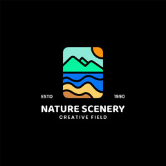 Colorful Nature Scenery Landscape Logo Vector Illustration, Modern Minimalist Badge Emblem Symbol and Icon
