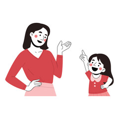 Conversation of a girl and mother vector illustration