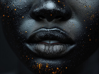 Close-up portrait of black women's lips for Black History Month. African american portrait. 