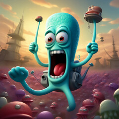 3d rendered illustration of a octopus, 3d rendered illustration of a zombie, annoy squid ward