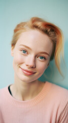 Naklejka premium Portrait of a young woman with freckles on her face
