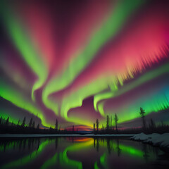 A surreal sky scene where traditional aurora borealis colors are replaced with a spectrum of neon - generated by ai