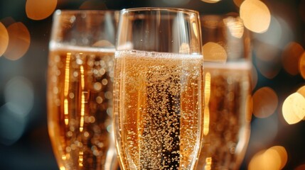 Bubbles rising in glasses of sparkling wine, symbolizing joy and celebration. - obrazy, fototapety, plakaty