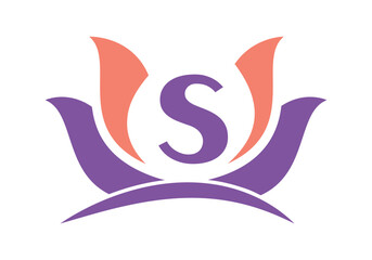 Letter S Logo with Lotus Flower Design Symbol Vector Template.