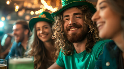 Fototapeta premium Group of Friends Celebrating St. Patricks Day in a Festive Pub Setting