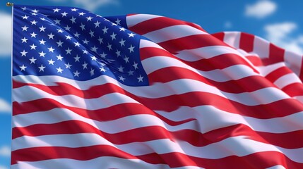 Vibrant American flag fluttering showcasing its stars and stripes