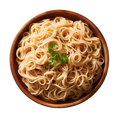 Bowl of instan noodles with parsley on transparent background