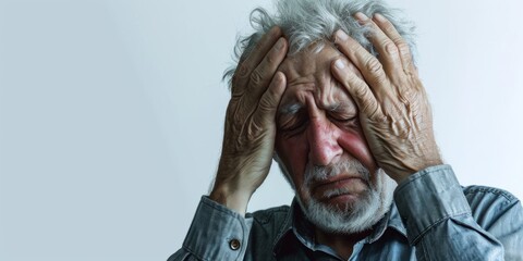 an elderly man holds his head from a migraine, severe pain Generative AI - obrazy, fototapety, plakaty