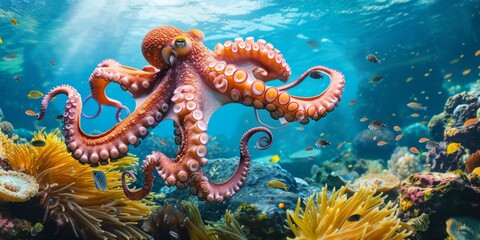 Fototapeta na wymiar octopus underwater in the ocean Generative AI