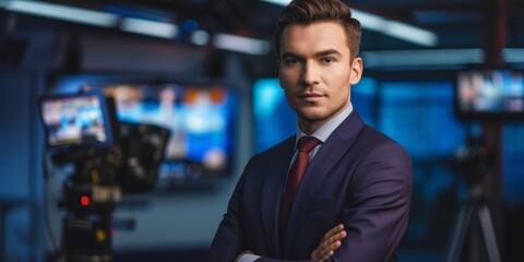 television man news presenter Generative AI - obrazy, fototapety, plakaty