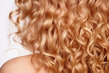 Fototapeta premium Close-up of shampooed curly blonde hair on white background.