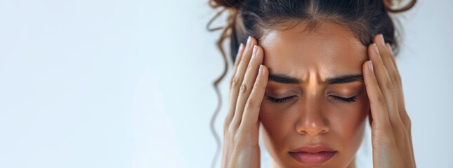 woman holding her head severe pain migraine Generative AI