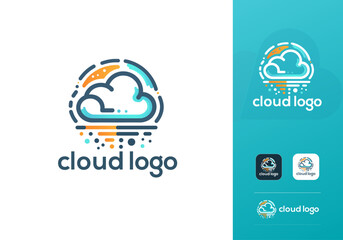 Cloud Logo Design Vector Template. Modern Abstract AI-Based Cloud Server Company Line Art Logo Symbol. Cloud Network or Storage or Broadband or ISP Company Logo Illustration With App Icon.