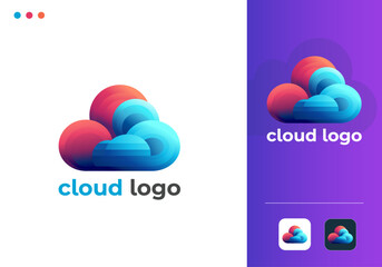Cloud Logo Design Vector Template. Modern Abstract AI-Based Cloud Server Company Logo Symbol. Isolated Colorful Cloud Network or Storage or Broadband or ISP Company Logo Illustration With App Icon.