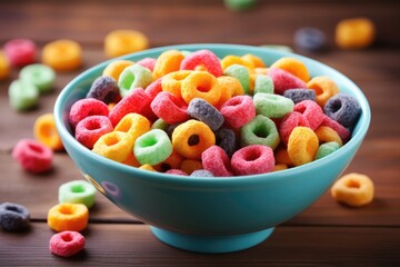 Yummy fruit cereal loops are a delightful, nutritious, and amusing choice for children's morning meal.
