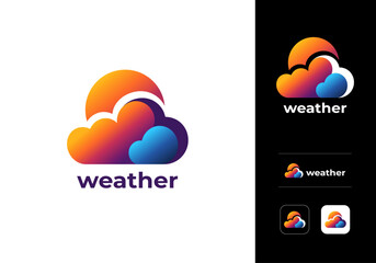 Weather Cloud Logo Design Vector Template. Modern Abstract AI-Based Cloud Server Company Symbol. Isolated Colorful Cloud Network or Storage or Broadband or ISP Company Logo Illustration With App Icon