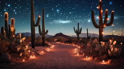 Poster Aurores boréales cactus in the desert