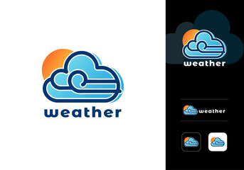 Weather Cloud Logo Design Vector Template. Modern Abstract AI-Based Cloud Server Company Symbol Line Art. Cloud Network or Storage or Broadband or ISP Company Logo Illustration With App Icon. 