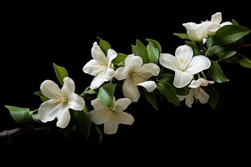 Isolated jasmine branch with white flowers on black