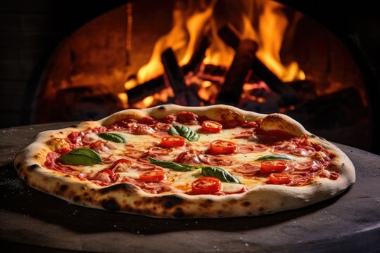 Italian pizza is oven-baked with wood.