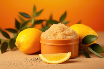 Natural scrub sample on plain orange background