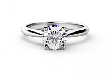 White Background Solitaire Diamond Engagement Ring