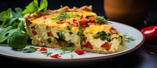 Vegetarian-friendly homemade quiche with veggies and cheese.